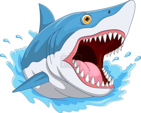 Téléchargez les illustrations : Dessin animé de requin en colère sur fond blanc - en licence libre de droit