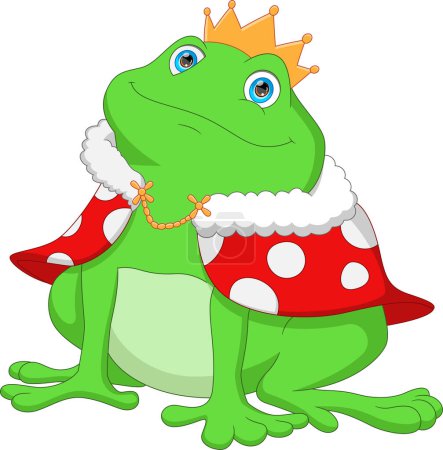 Téléchargez les illustrations : Dessin animé grenouille mignonne avec une couronne dorée - en licence libre de droit
