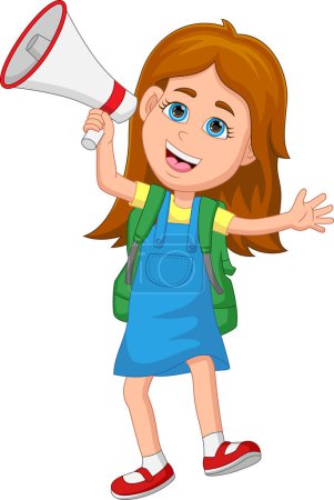 Téléchargez les illustrations : Cute school girl holding a megaphone - en licence libre de droit