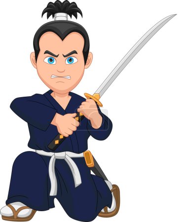 Téléchargez les illustrations : Samurai swordsman cartoon on white background - en licence libre de droit