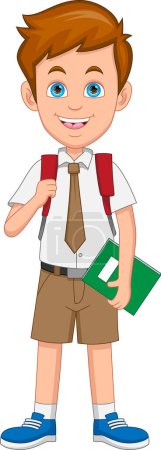Ilustración de Happy schoolboy waving cartoon - Imagen libre de derechos
