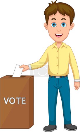 Téléchargez les illustrations : Un jeune homme met des bulletins de vote dans l'urne - en licence libre de droit