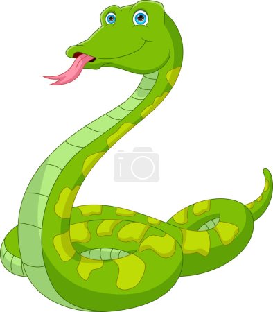 Téléchargez les illustrations : Mignon dessin animé serpent sur fond blanc - en licence libre de droit