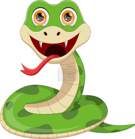 Téléchargez les illustrations : Mignon dessin animé serpent sur fond blanc - en licence libre de droit