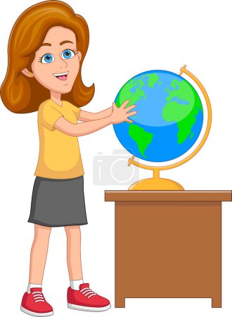 Téléchargez les illustrations : Fille mignonne avec globe terrestre - en licence libre de droit