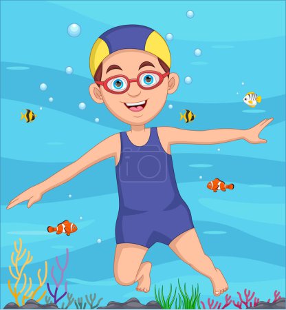 Illustration for Boy swimming in underwater cartoon - Royalty Free Image
