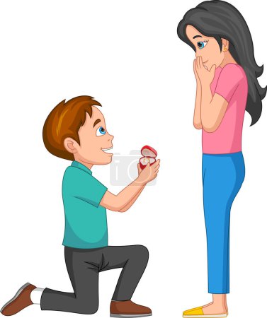 Ilustración de Dibujos animados chico dando anillo de compromiso a su chica - Imagen libre de derechos