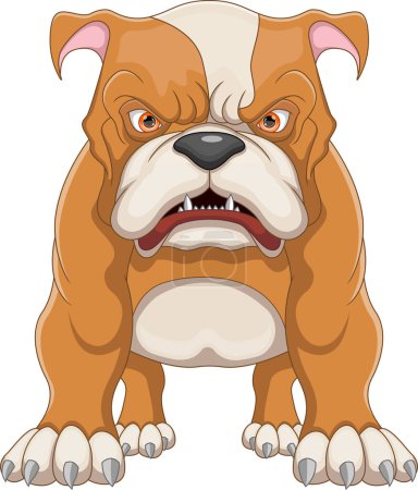Téléchargez les illustrations : Fâché bulldog dessin animé sur fond blanc - en licence libre de droit