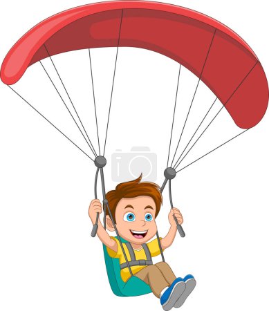 Illustration for Cute boy playing paragliding cartoon - Royalty Free Image