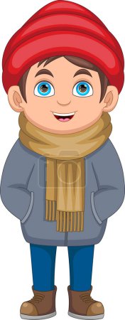 Illustration for Cute little boy wearing a hat and scarf cartoon - Royalty Free Image