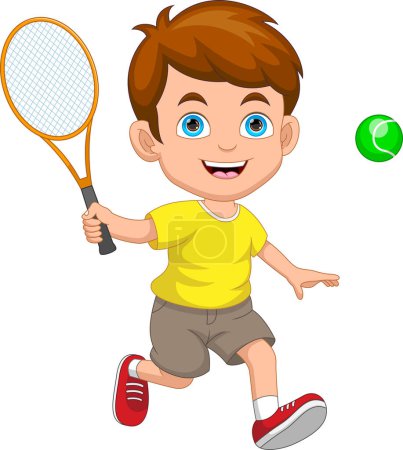 Illustration for Boy playing tennis ball cartoon - Royalty Free Image