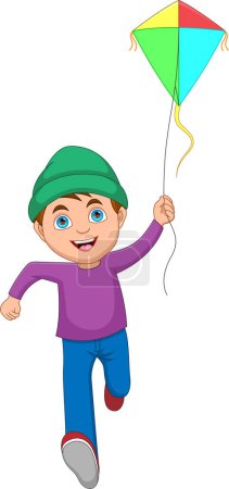 Illustration for Little boy playing kite cartoon - Royalty Free Image