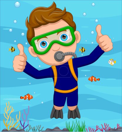 Illustration for Scuba Diver boy Swimming Cartoon - Royalty Free Image