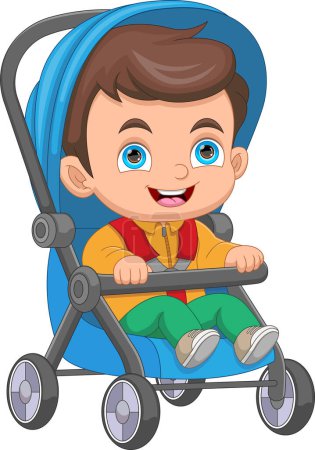 Illustration for Cute baby boy in stroller cartoon - Royalty Free Image