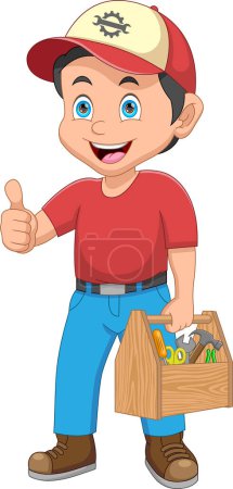 Illustration for Mechanic boy with a toolbox cartoon - Royalty Free Image