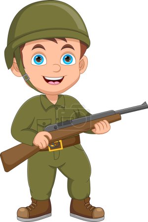 Illustration for Little boy in an army costume and holding a rifle - Royalty Free Image