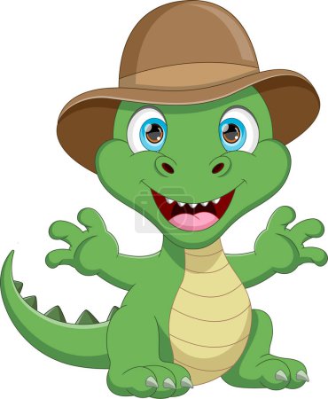 Ilustración de Dinosaurio bebé alegre de dibujos animados con un sombrero - Imagen libre de derechos