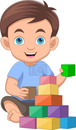 Ilustración de Niño jugando con bloques - Imagen libre de derechos