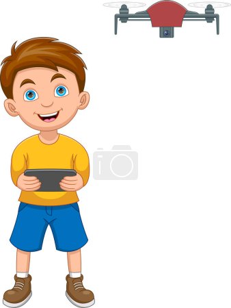 Téléchargez les illustrations : Gai garçon jouer avec drone - en licence libre de droit