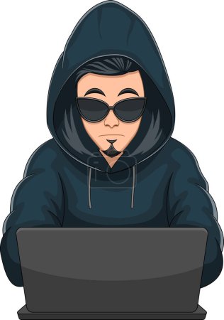 Illustration for Cartoon hacker boy on white background - Royalty Free Image