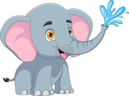 Illustration for Cartoon Baby Elephant Spraying Water - Royalty Free Image