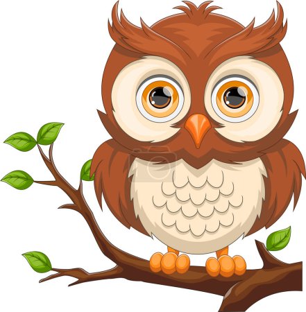 Illustration for Cute owl cartoon on tree branch - Royalty Free Image