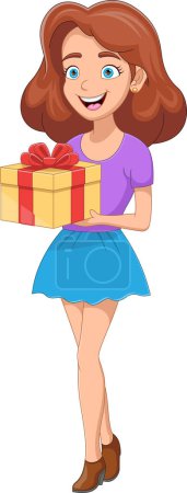Téléchargez les illustrations : Belle fille gaie avec une boîte cadeau - en licence libre de droit