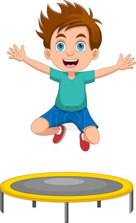 Ilustración de Niño saltando en trampolín de dibujos animados - Imagen libre de derechos