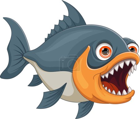 Téléchargez les illustrations : Angry Piranha dessin animé sur fond blanc - en licence libre de droit