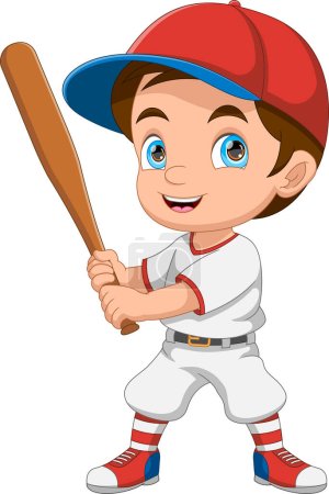 Téléchargez les illustrations : Dessin animé petit garçon jouant au baseball - en licence libre de droit