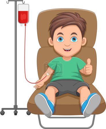 Illustration for Happy boy volunteer donating blood cartoon - Royalty Free Image