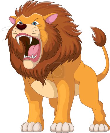 Téléchargez les illustrations : Angry lion cartoon on white background - en licence libre de droit