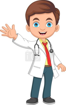 Illustration for Cartoon cute young doctor  waving - Royalty Free Image