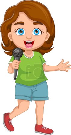 Téléchargez les illustrations : Petite fille chantant dessin animé - en licence libre de droit