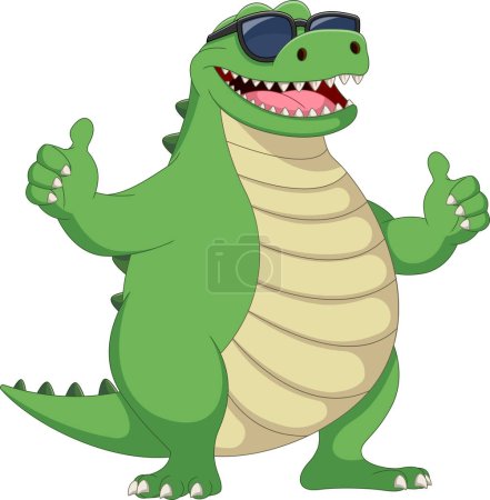 Téléchargez les illustrations : Crocodile mignon portant des lunettes de soleil dessin animé - en licence libre de droit