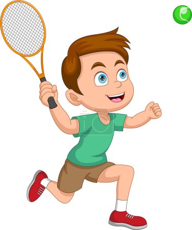 Téléchargez les illustrations : Garçon jouant balle de tennis dessin animé - en licence libre de droit