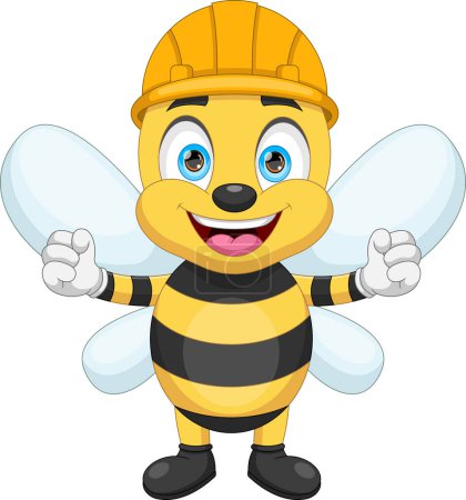 Téléchargez les illustrations : Mignon travailleur abeille dessin animé sur fond blanc - en licence libre de droit