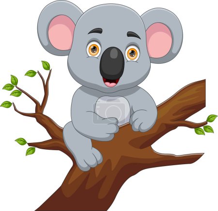 Ilustración de Dibujos animados koala lindo colgando de un árbol - Imagen libre de derechos