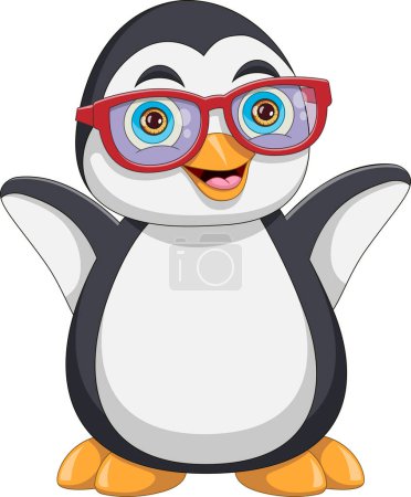 Ilustración de Lindo pingüino usando gafas de dibujos animados - Imagen libre de derechos