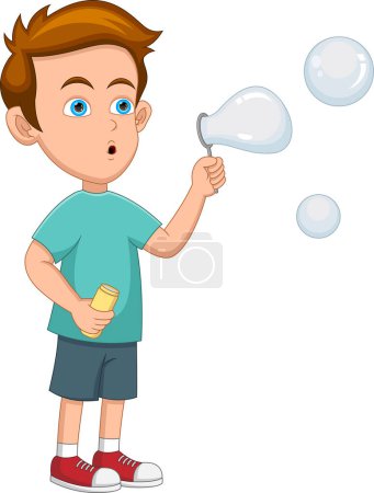 Téléchargez les illustrations : Petit garçon soufflant des bulles - en licence libre de droit