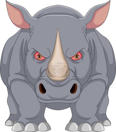 Téléchargez les illustrations : Dessin animé rhinocéros en colère sur fond blanc - en licence libre de droit