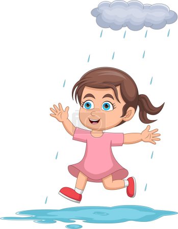 Illustration for Cute little girl playing in the rain cartoon - Royalty Free Image