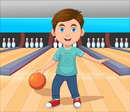Téléchargez les illustrations : Mignon garçon jouer bowling - en licence libre de droit