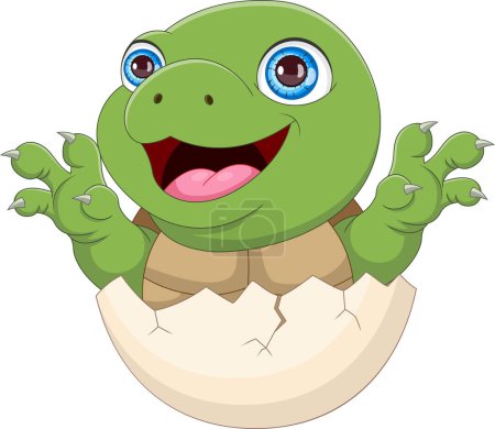 Illustration for Cartoon baby turtle hatching from egg - Royalty Free Image