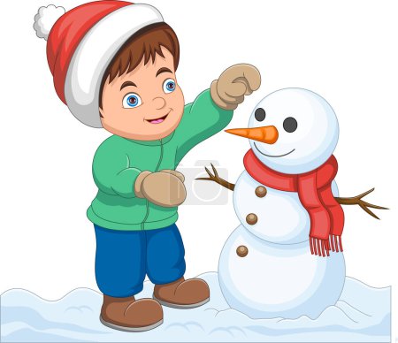 Illustration for Little boy building a snowman cartoon - Royalty Free Image