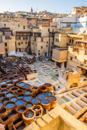 Photo for Famous tannery in sunny Fez, Morocco, North Africa - Royalty Free Image