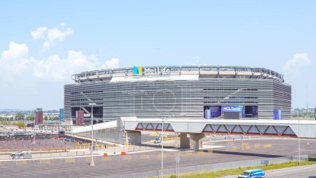 Photo for Aerial view of MetLife Stadium and parking lot at Meadowlands Sports Complex. East Rutherfo NJ - July 15, 2023. - Royalty Free Image