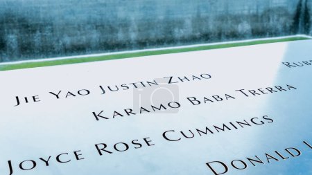 Photo for Memorial at Ground Zero Manhattan for September 11 Terrorist Attack with Engraved Names of Victims. Patriot Day - New York NY USA 2023-07-30. - Royalty Free Image