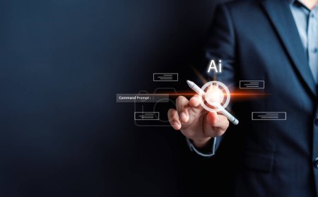 Ai Technology System. Geschäftsmann mit Chatbot-Intelligenz Ai. Chat mit künstlicher Intelligenz, entwickelt von OpenAI Generieren. Futuristische Technologie, Roboter im Online-System.
