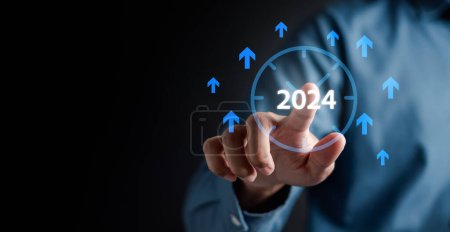 Ladefortschritte von 2023 bis 2024 zum Countdown frohe Weihnachten und ein gutes neues Jahr, Planung und Herausforderungsstrategie im neuen Jahr 2024 Konzept.